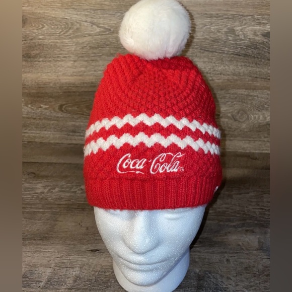 Coca Cola Other - COCA-COLA 1886 Red & White Heavy Knit Ski Cap Hat W/ Pom Beanie